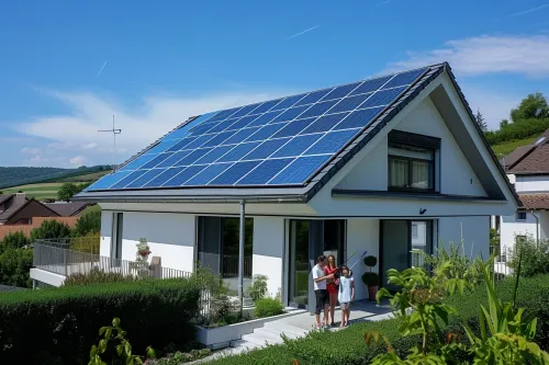Panneaux solaires sur un toit résidentiel français, symbole de rentabilité énergétique en 2023