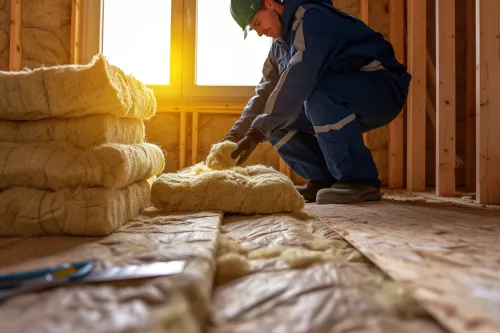 Panneaux de laine de roche posés sur un mur intérieur, montrant l'efficacité de l'isolation thermique pour économiser l'énergie